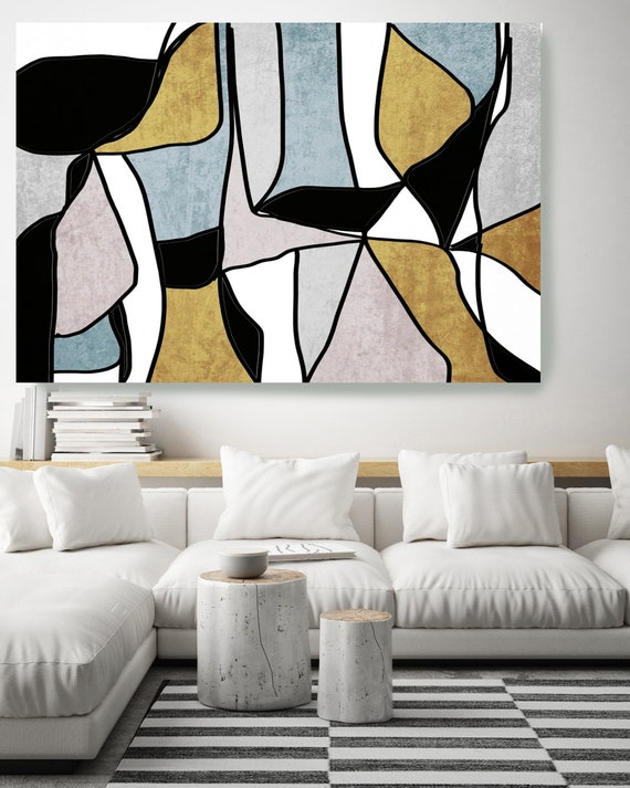 Gold Teal Abstract Art Gold Nordic Wall Art, Scandinavian Modern, Modern Canvas Print, Large Abstract Gold Black Art Minimalist Lost in time
