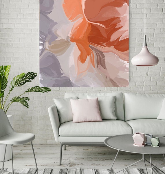 Positive Energy Flow 3, Colorful Blur Abstract Painting Orange Gray Canvas Art Print Extra Large Wall Art Abstract Painting Contemporary Art