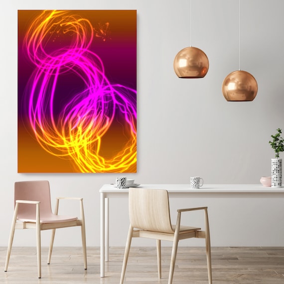 Mysterious Light 46-1, Neon Purple Orange Contemporary Lines Wall Art, Extra Large New Media Canvas Art Print up to 72" by  Irena Orlov