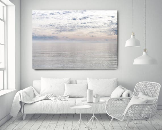 Silver Ocean 11. Extra Large Water Canvas Art Prints up to 72", Seascape Blue Pink Water Photography Print by Irena Orlov