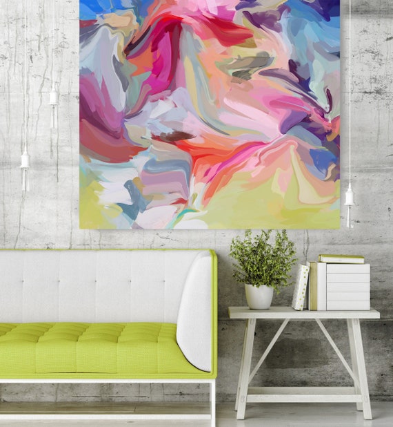 Moments of joy Abstract Green Pink Original Painting, Contemporary art, Abstract Green Painting Print