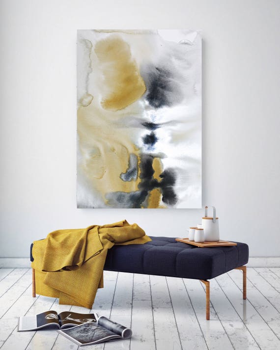 Watercolor Symphony 38. Watercolor Abstract Yellow Black Orange Canvas Art Print up to 72" by Irena Orlov