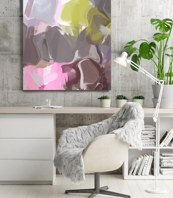 From Here to Everywhere, Gray Mauve Pink Green Abstract Painting, Gray Mauve Pink Green Blur Canvas Art Print up to 48" by Irena Orlov