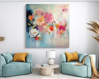 Flüsternde Blüten-8 Leinwanddruck | Abstrakte Blumen Leinwand | Gedämpfte Wanddekoration | Zeitgenössische Kunst | Floraler Leinwanddruck