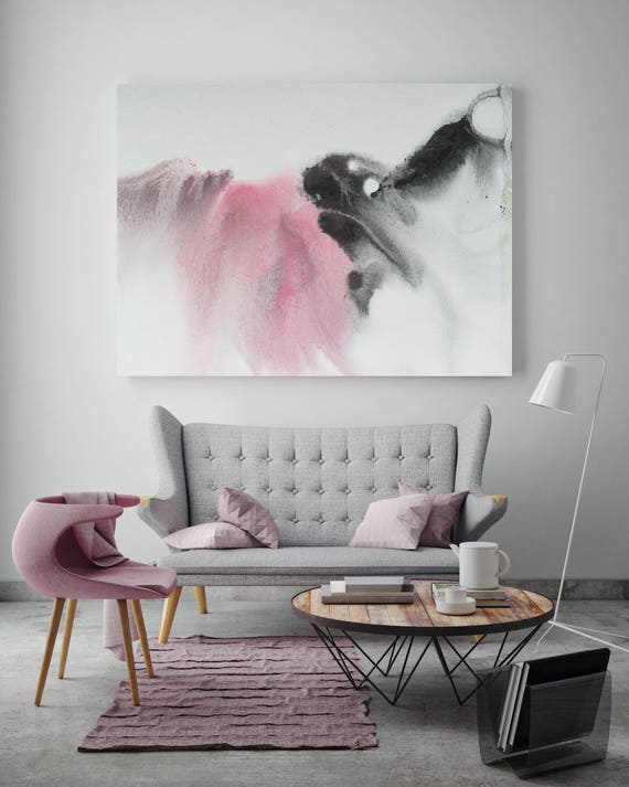 Watercolor Coastal Abstract 16. Watercolor Abstract Pink Black, Watercolor Canvas Art Print up to 72" by Irena Orlov