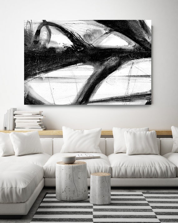 Minimalist Black and White,Large Modern Art Black White Abstract Painting Contemporary Art Canvas Print Art Wall Art Living Room Wall Art