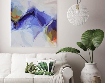 Purple Flow Large Art Abstract Painting Purple Oversized Blue White Painting Abstract Art Painting, Living Room Decor, Wall Blue Painting