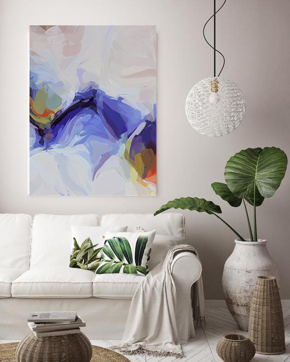 Purple Flow Large Art Abstract Painting Purple Oversized Blue White Painting Abstract Art Painting, Living Room Decor, Wall Blue Painting