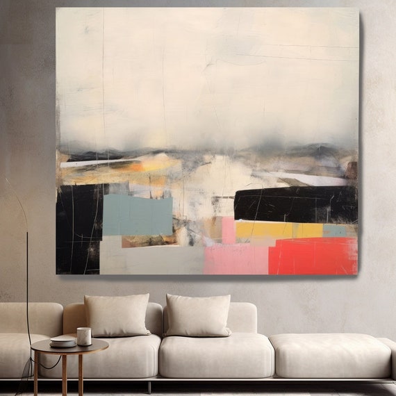 Beautiful ColorBlock landscape Painting Modern Minimalist, Conceptual Landscape Canvas Print, The Melody and Vibes Contemporary Landscape 21