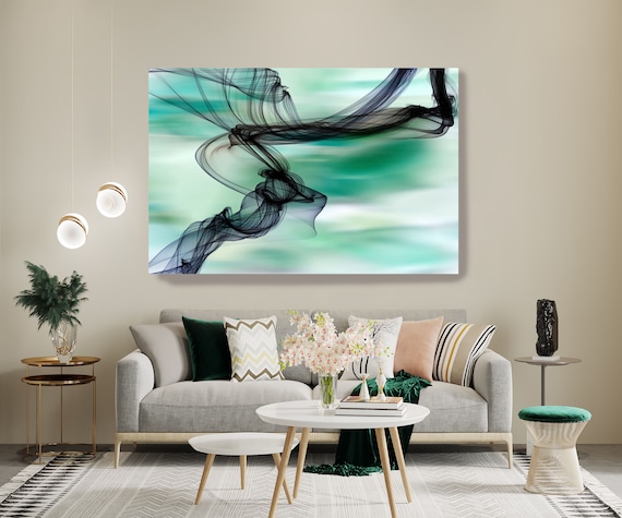 Green Abstract Painting Flow Abstract Art, Contemporary Canvas Art Print, New Media Artwork The Invisible World-Movement 11, Line Art