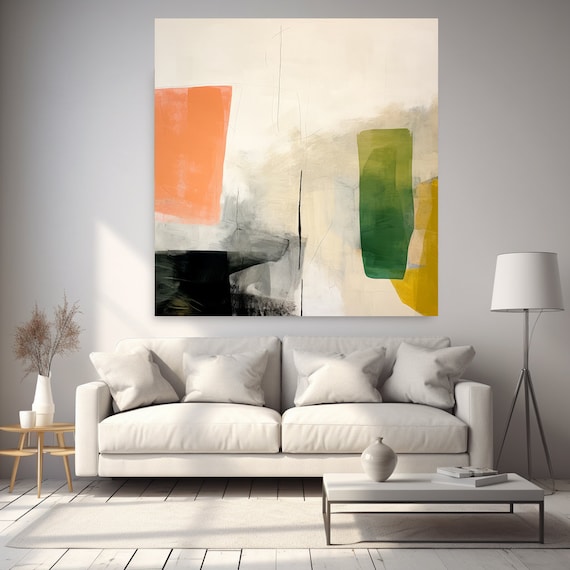 Green Orange Forms 9 Original Painting, Contemporary art, Abstract Green Orange Painting Print Canvas Print Painting Art
