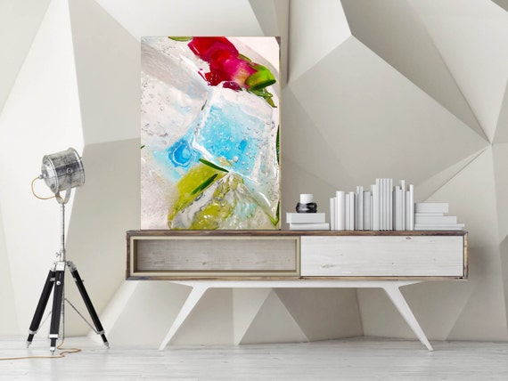 Iced beauty 12. Floral Painting, Blue Red Green Abstract Art, Large Abstract Colorful Contemporary Canvas Art Print up to 72" by Irena Orlov