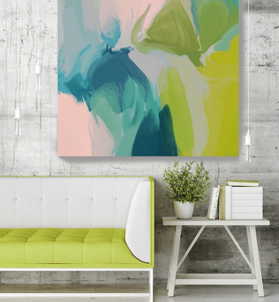 Calm Colors -411. Original Oil Painting on Canvas, Contemporary Abstract Green, Blue, Teal Oil Painting up to 50" by Irena Orlov