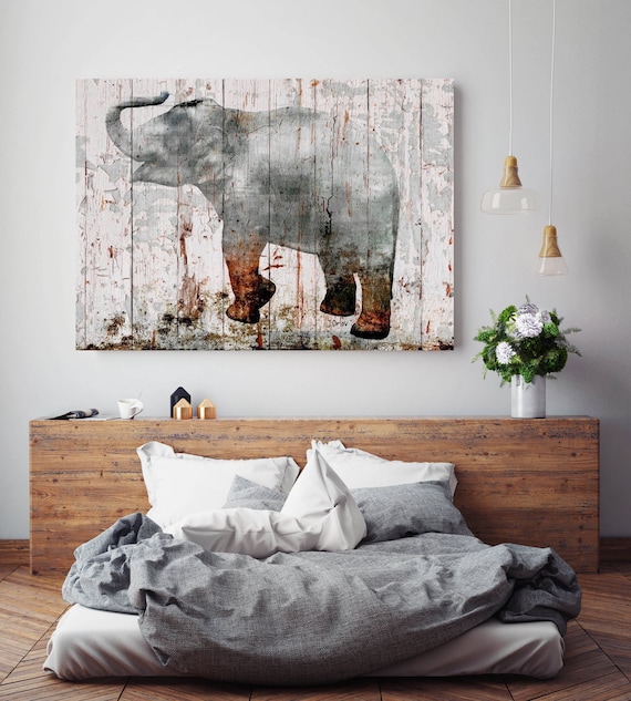 Gray Elephant 3. Extra Large Rustic Gray Cooper Elephant canvas print, elephant wall decor, ELEPHANT art print up to 72" by Irena Orlov