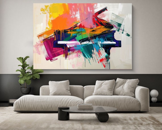 Rainbow Resonance I Contemporary Piano Canvas Art Print | Piano Wall Art | Extra Large Piano Print | Musicians Canvas Printing