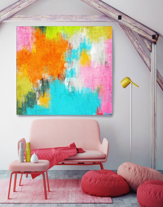 Abstract Paintings, Pink Teal Painting, Wall Decor Extra Large Abstract Contemporary Canvas Art Print up to 48" by Irena Orlov