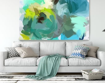 The Shades of Green Abstract 2, Modern Green Canvas Art Print Painting Green Abstract White Green Decor up to 80" by Irena Orlov