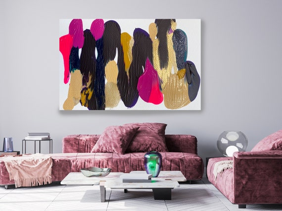 Gold Pink Reflection, Gold Hot Pink, Abstract Painting  Modern Art Abstract Painting Extra Large Painting Extra Large Abstract Canvas Print