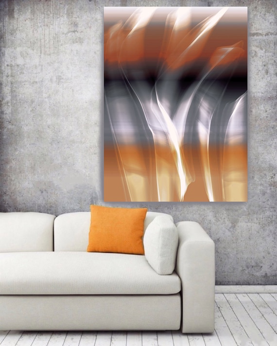 Mysterious Light 61-2. Large Abstract Canvas Art, Abstract Orange Grey Blue Contemporary Abstract Wall Art Print up to 72" by Irena Orlov