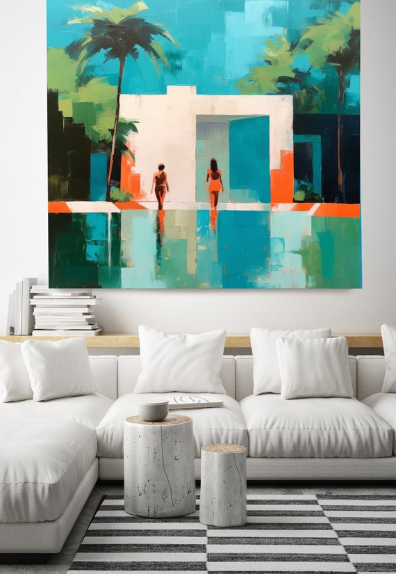 Relaxing Day in the pool 4, Pool Art, Mid Century Modern, Mid Century House, Palm Spring Decor, Swimming pool Canvas Print