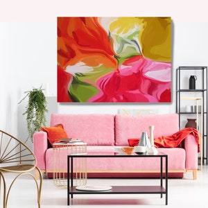 Abstract Wall Art, Red Pink Abstract Canvas Print, Flow Wall Art, Modern Abstract Art, Contemporary Art, Painting biased combination