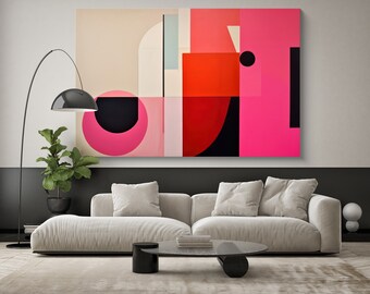 Retro Revival Rhythms-16 Abstract Canvas Print  / Abstract Vibrant Wall Art, Contemporary Home Decor, Living Room Art, Large Red Abstract