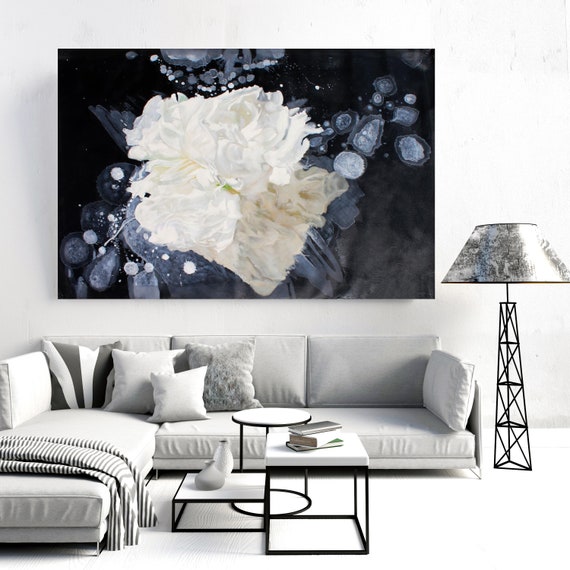 Blow Away on The Wind 4. Black and White Floral Painting, blossom canvas art print, blossoming painting, floral painting, blossoming