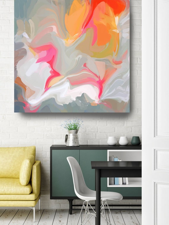 Abstract Grey Orange Print | Painting Print | Large Wall Art | Large Abstract Canvas | Large Vibrant Print | Painting Art. Different colors