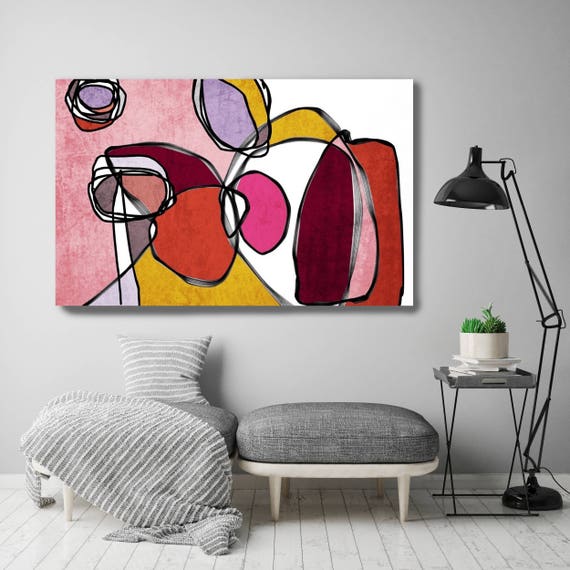 Vibrant Colorful Abstract-0-50. Mid-Century Modern Red Pink Canvas Art Print, Mid Century Modern Canvas Art Print up to 72" by Irena Orlov