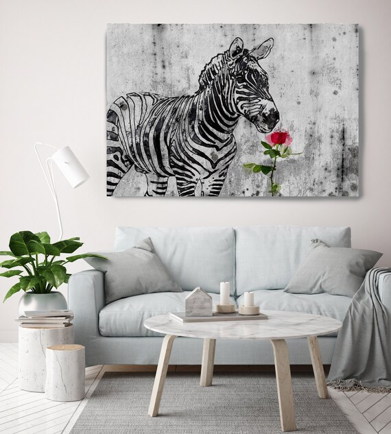 Zebra and rose Canvas Art Large Canvas, Zebra and rose Canvas Art Print, Zebra and rose  Wall Art Print up to 81" by Irena Orlov