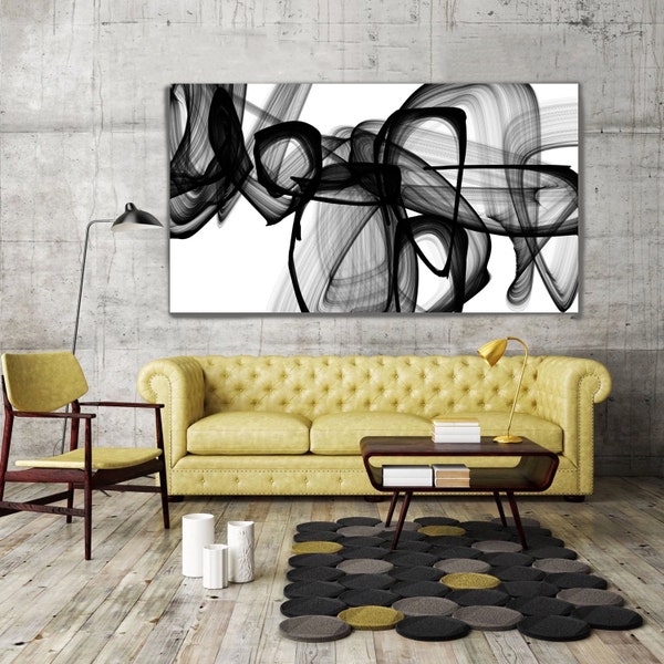 Black And White Abstract Canvas Wall Art I Exist. Abstract Black and White, Contemporary Unique Abstract Wall Decor, Large Canvas Art Print