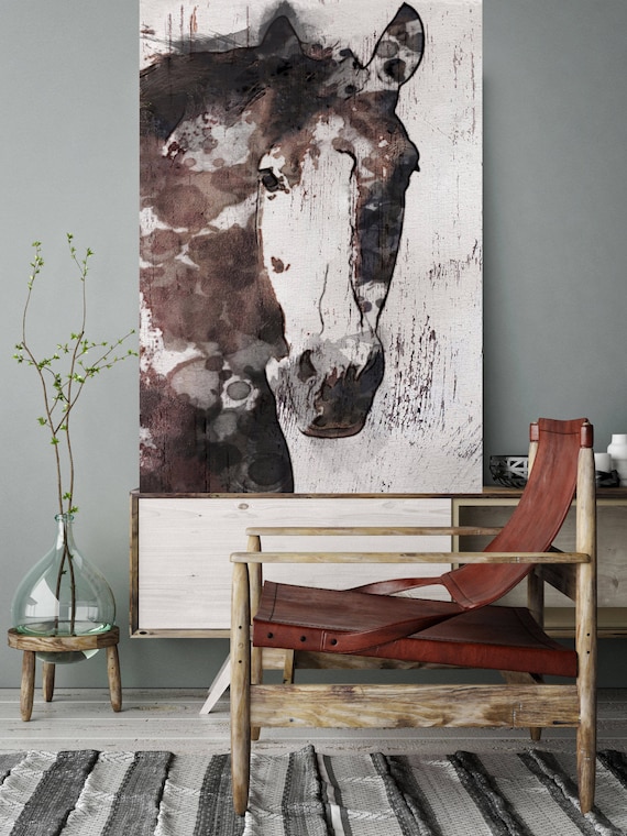 Gorgeous Horse. Extra Large Horse, Unique Horse Wall Decor, Brown Rustic Horse, Large Contemporary Canvas Art Print up to 72" by Irena Orlov