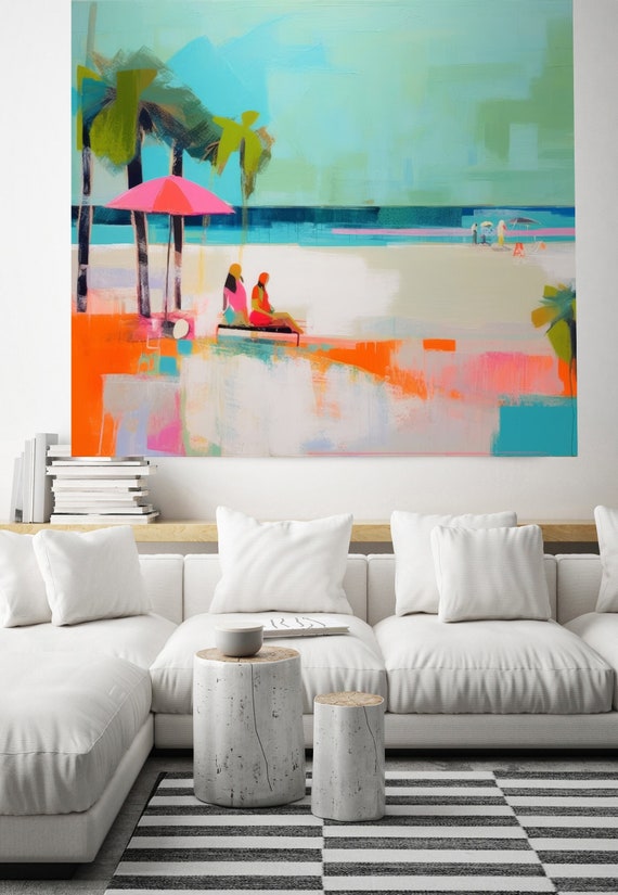 Beach Days Wall Art 4, Coastal Canvas Print Midcentury, Coastal At print on Canvas, Color Block Abstract Coastal Paining Art, Color Block