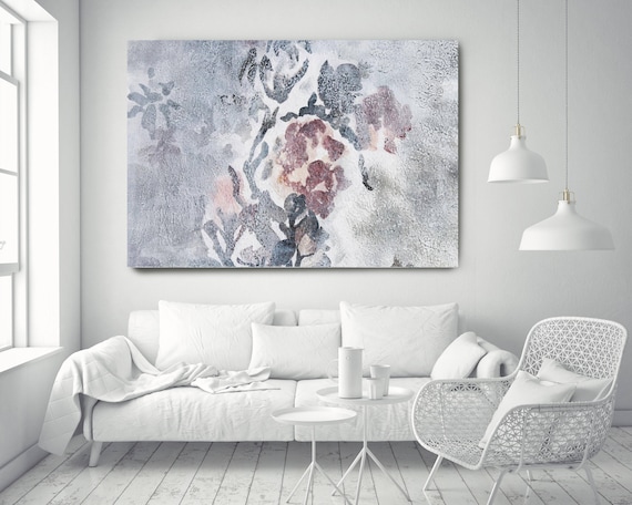 Washed out 6. Floral Painting, Pink White Floral, Washed Large Rustic Floral Canvas Art Print up to 72" by Irena Orlov