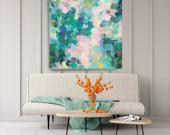 Turquoise Pink Blue Abstract Painting, Beautiful Abstract Art, Modern Wall Decor, Large Canvas Art Print, Turquoise Canvas Art, Meadow Grass