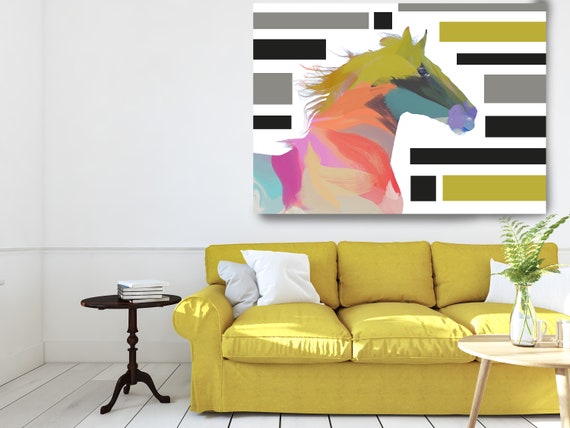 Abstract Horse Color Block Large Canvas, Horse Art, Color Wrapped Horse 4, Abstract Horse Canvas Print, Abstract Colorful Horse Portrait