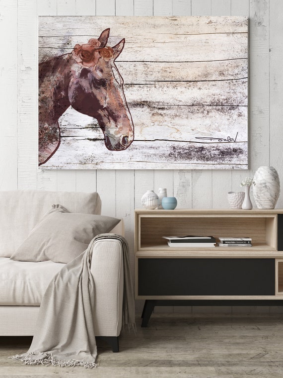 Rosie Horse. Extra Large Horse, Horse Wall Decor, Brown Rustic Horse, Large Contemporary Canvas Art Print up to 72" by Irena Orlov