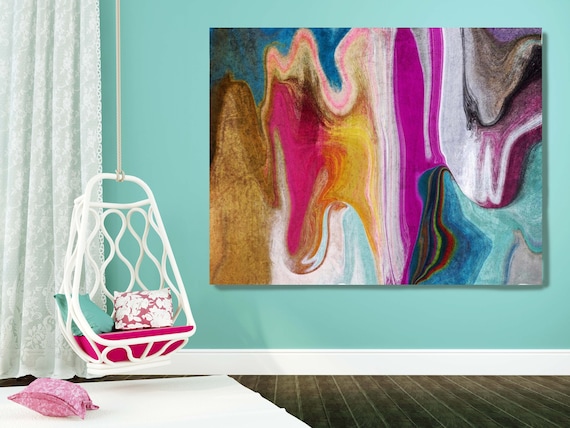 4599X990 Abstract Rhythms NO 36. Abstract Paintings Art, Extra Large Abstract Colorful Purple Aqua Canvas Art Print up to 72" by Irena Orlov