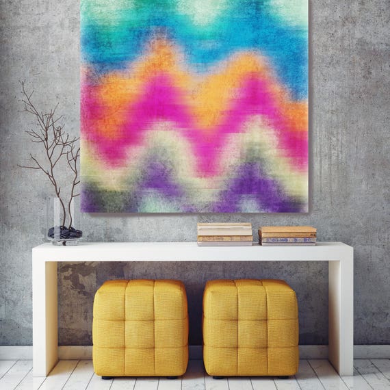 IKAT. Geometrical Abstract Art, Wall Decor, Extra Large Abstract Colorful Contemporary Canvas Art Print up to 48" by Irena Orlov