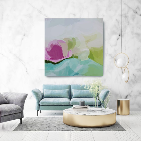 Mint Pink Blur Abstract. Mint Pink Abstract Art, Wall Decor, Large Abstract Pink Mint Contemporary Canvas Art Print up to 50" by Irena Orlov