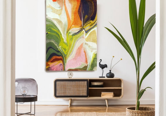 Green Orange Flow Large Abstract Art, Abstract Canvas Print Large Earthy Warm Abstract Wall Art, Abstract Painting, The cheerful day 5