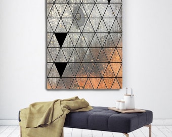 Geometric And Rust Abstract Canvas Print | Large Geometrical Canvas Art | Original Unique Art Print | Living Room Rust Orange Artwork