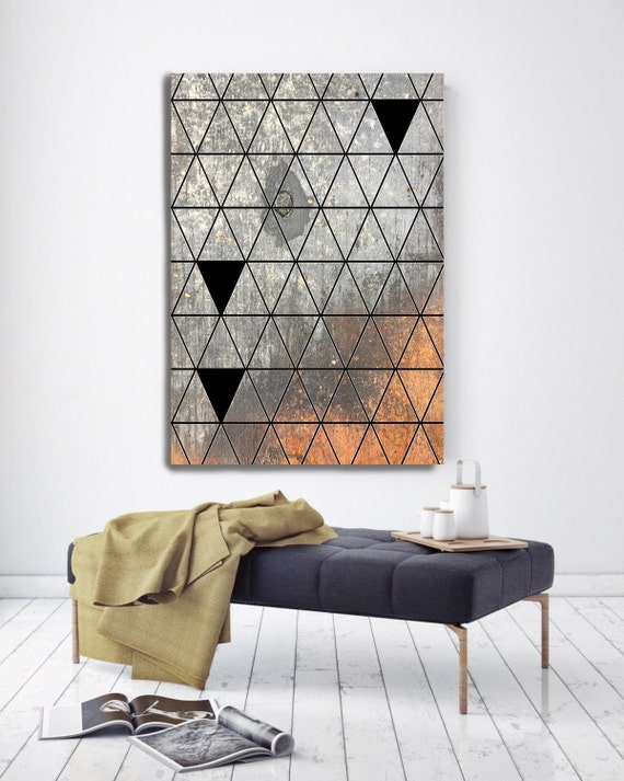 Geometric And Rust Abstract Canvas Print | Large Geometrical Canvas Art | Original Unique Art Print | Living Room Rust Orange Artwork