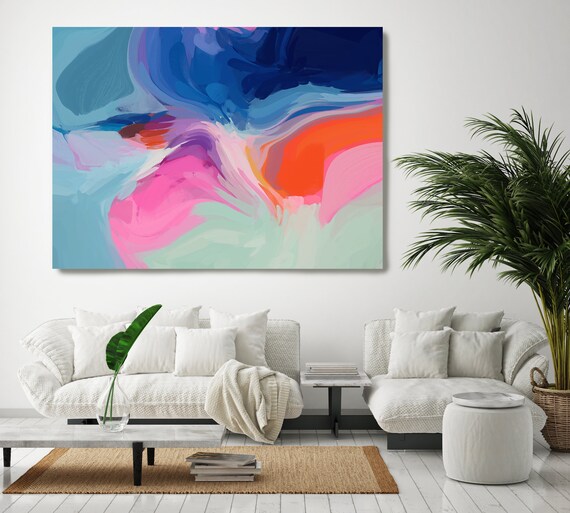 Bohemian Large Abstract Art, Blue Abstract Canvas Print Large Modern Abstract Wall Art, Abstract Painting, Solace