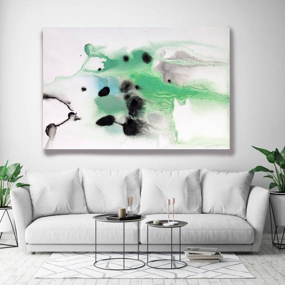 Coastal Watercolor Abstract 66. Contemporary Abstract Green  Black Canvas Art Print, Extra Large Canvas Art Print up to 72" by Irena Orlov