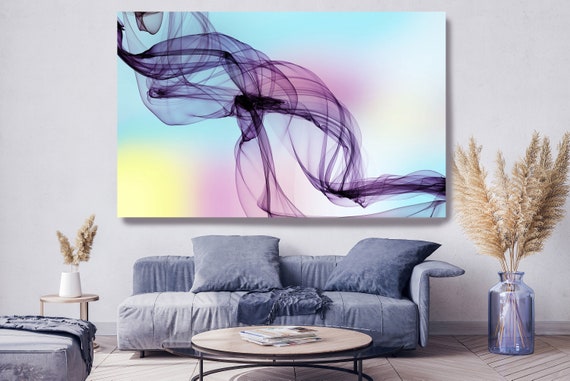 Purple Yellow Abstract Painting Flow Abstract Art, Contemporary Canvas Art Print, New Media Artwork The Invisible World-Movement 7, Line Art