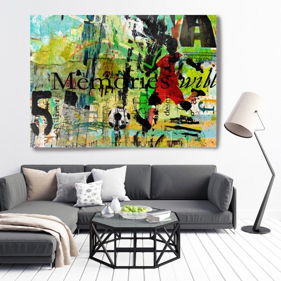 Graffiti Art - Urban Wall Art - Contemporary Wall Art - Urban Art - Football Art Soccer Art Textured Painting  Large Wall Art Canvas Print