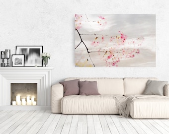 Blooming tree Painting, Landscape art, Spring tree canvas, Pink Flowers Canvas Art Print, Tree in Bloom Watercolor Painting on canvas