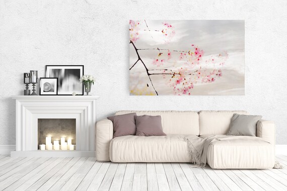 Blooming tree Painting, Landscape art, Spring tree canvas, Pink Flowers Canvas Art Print, Tree in Bloom Watercolor Painting on canvas