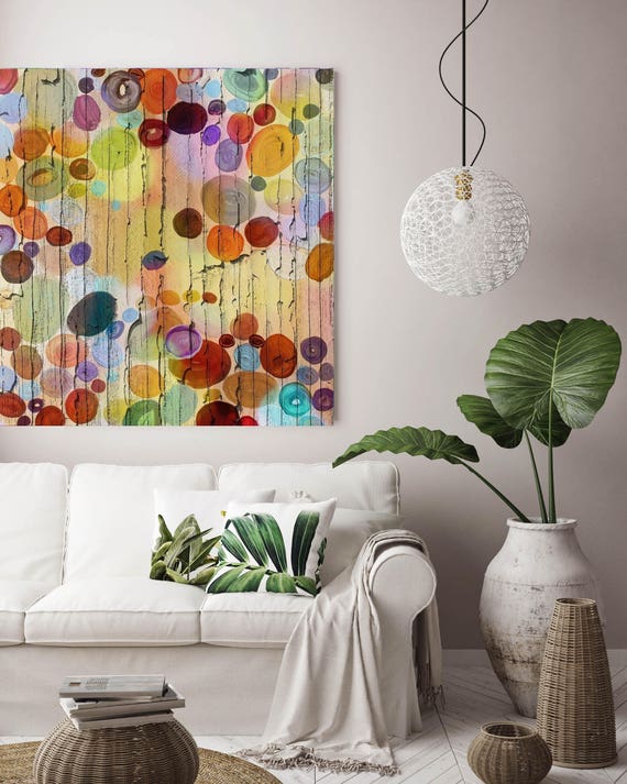 Reflecting The Harmony. Yellow Red Abstract Art, Circles Large Abstract Colorful Contemporary Canvas Art Print up to 48" by Irena Orlov